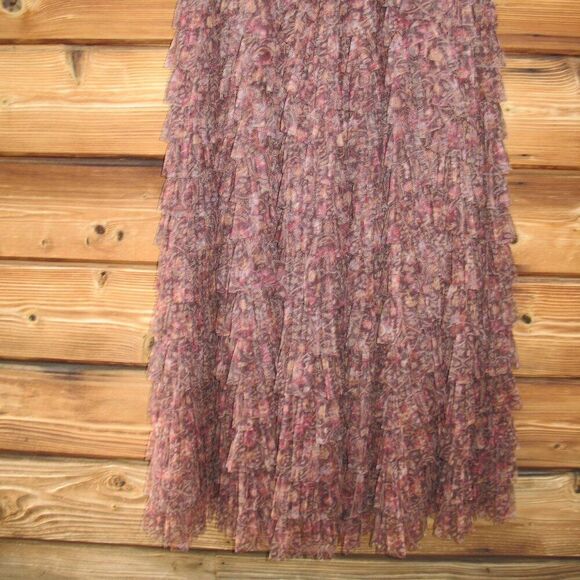 Mac Duggal 8042 Brown Ruffle Floral Maxi Dress Gown - Picture 12 of 15